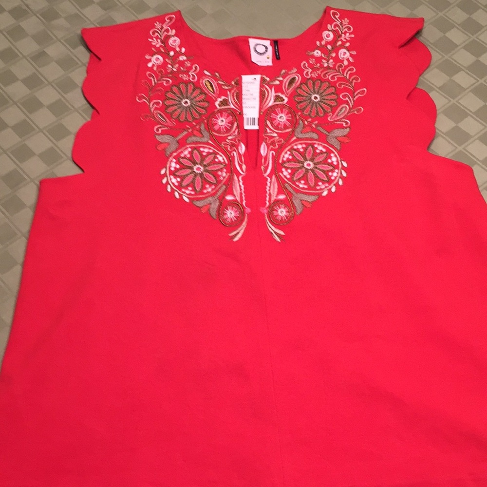 Anthropologie Embroidered sleeveless top Large,Red